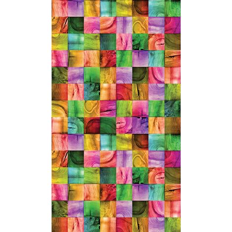 Creative, rideau imprimé mosaïque de carrés en bois multicolore 140x245 cm, 1 pièce (1/2)