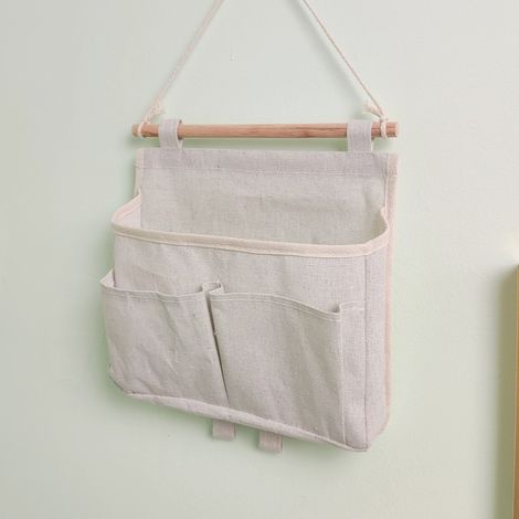 1 sac de rangement mural porte suspendue imperméable lin tissu coton salon chambre salle bain (M blanc) Blanc (1/5)
