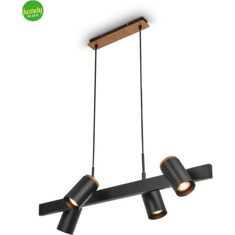 Briloner DUTA Lampadario a sospensione, orientabile, attacco GU10, 4 luci, legno nero, 80 x 24,9 x 120 cm