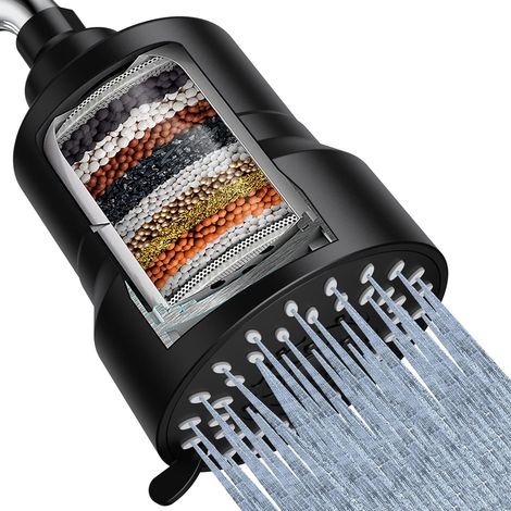 Doccino filtrante, doccino ad alta pressione a 3 velocità, filtro per doccia per acqua dura, nero (1/5)
