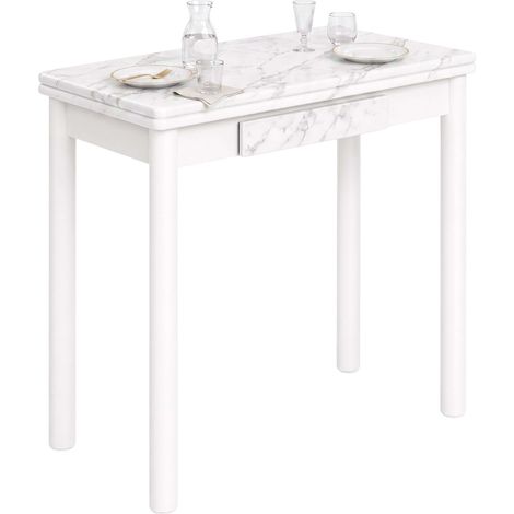 Mesa Cocina Extensible Bleca Libro 1 Cajón Blanco Gris Mármol 80x76x40-80 cm