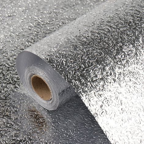 Elkuaie Film de cuisine autocollant résistant à l'huile - Papier contact imperméable - Protection contre l'humidité et l'huile - 1 rouleau - Cuisine et armoires Argent (1/5)