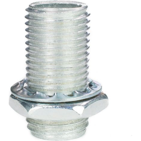 Tubo filettato M10 x 1, lunghezza 20 mm, zincato, con dado esagonale e disco di sicurezza, 10 pezzi (1/2)
