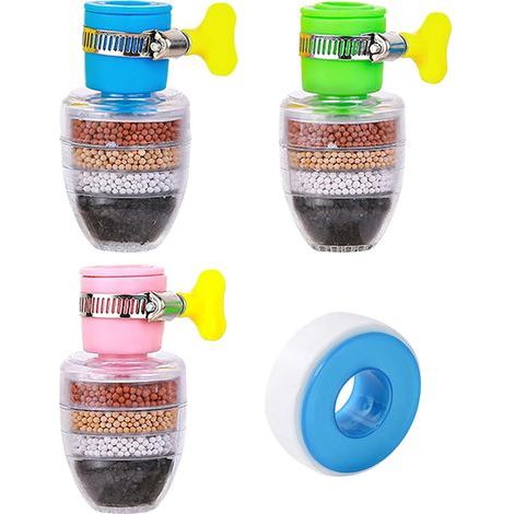 3-Piece Faucet Filter Set, 1 Roll of PTFE Tape, Multi-Layer Activated Carbon, for Kitchen Sinks (1/5)