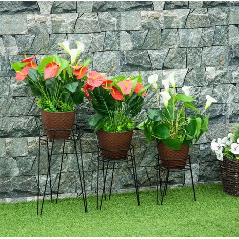 Set de 3 soportes para plantas 26x23x42 cm en acero negro, sin montaje para interior – MEUBLIV (1/5)