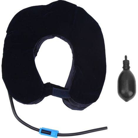 Appareil de traction cervicale gonflable 3 couches, soulagement de la douleur, étirement cervical ajustable, bleu foncé (1/5)