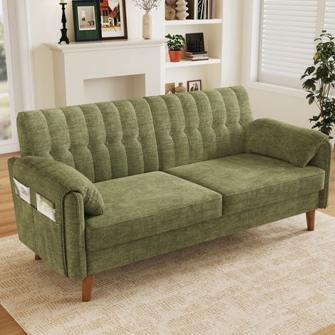 2-Sitzer-Sofa 161,5x79x83,5 cm aus grüner Chenille mit Seitentaschen – MEUBLIV (1/5)