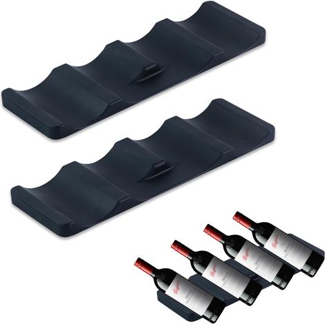 2 Pièces Range Bouteille Frigo, Silicone Rangement Bouteille de Vin Support Empilables étagère à Vin pour Cuisine Garde Manger (Noir) (1/5)