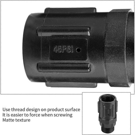 Réducteur de pression pour système d'irrigation goutte à goutte 3/4 pouce 45 psi Noir pour l'entretien du jardin, régulation du débit d'eau, 1 pièce (1/5)