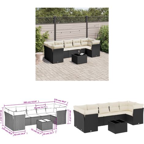 8-tlg. Garten-Sofagarnitur mit Kissen Schwarz Poly Rattan - Gartenmöbel - Esstisch - Lounge Set - Rattan Möbel - Outdoor Sofa - Home & Living (1/3)