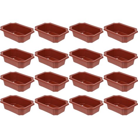 16 Pièces Jardinière Rectangulaire Vintage Rouge en Plastique pour Bonsaï et Plantes Succulentes, Résistante la Décoloration Dommages, pour Bureau et Intérieur (1/5)