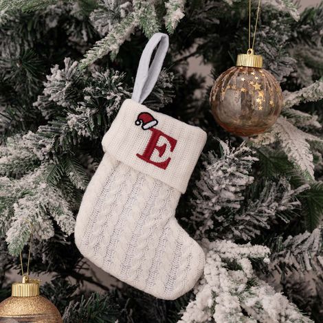 Chaussette De Noël - En Polyester - 18 cm x 15 cm - Pour Décoration Intérieure Et Cadeaux - Avec Initiale Personnalisable - Lot De 1 (1/2)