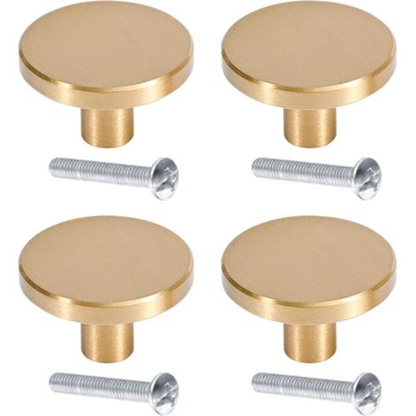 Poignée de Tiroir Rond en Laiton Brossé pour Armoire et Meubles (32mm x 25mm) (1/4)