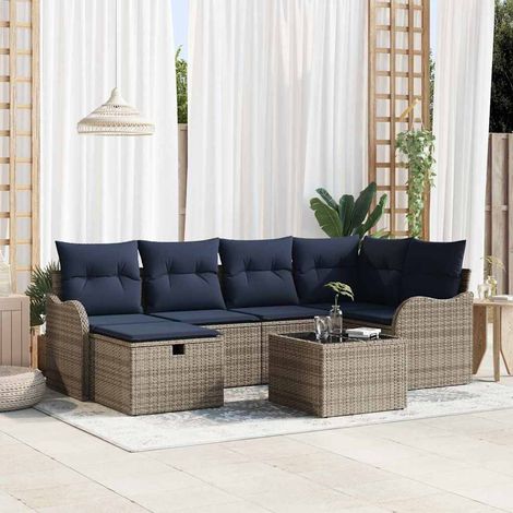 vidaXL Conjunto de sofás de jardín 7 uds. Gris y marino (1/5)