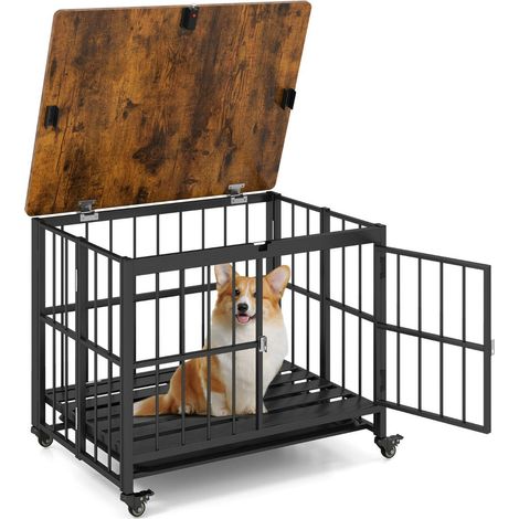 Trasportino pieghevole per cani 80 x 61 x 64 cm con vassoio rimovibile e ruote bloccabili in metallo nero 200018785