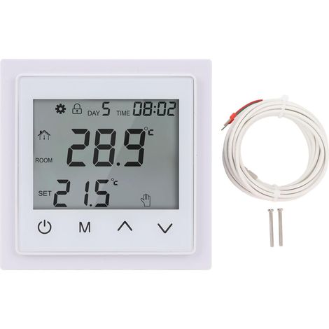 Thermostat für Heizsysteme im Haushalt, LED-Touchscreen, Temperaturregler für Fußbodenheizung, intelligenter Thermostat für elektrische Fußbodenheizung AC85V-250V 16A (weiß) (1/5)