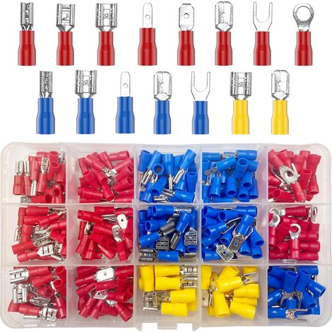 280 pièces 15 types cosses electriques a sertir connecteurs avec douilles isolantes, anneau plates fourches cosses et kits (1/5)