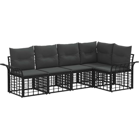 Conjunto de sofás de exterior 5 pcs Negro y Gris oscuro vidaXL (1/5)