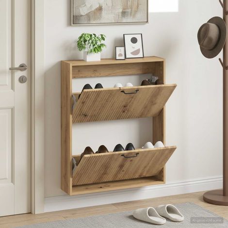 vidaXL Wall-Mounted Shoe Cabinet HAARLEM 71 x 17 x 86 cm Artisan Oak (1/5)