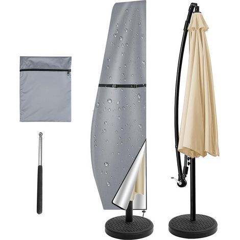 Housse de parasol déporté – 205 x 48 cm – Grise – Imperméable – UV – Fermeture éclair (1/5)