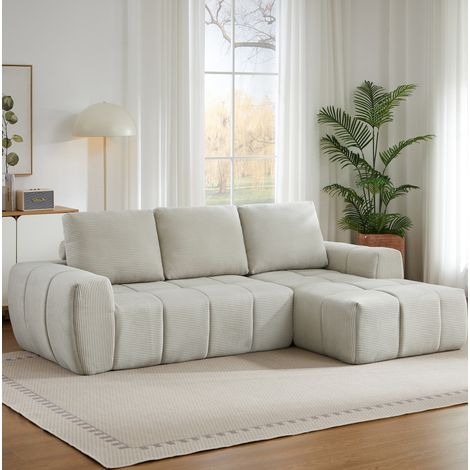 Sofá rinconero de pana beige 255 x 162 x 84 cm, sin montaje, REDOM (1/5)