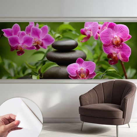 Papier peint autocollant avec imprimé pour intérieur moderne application facile a motif Orchidées et pierres 250x104 cm (1/5)