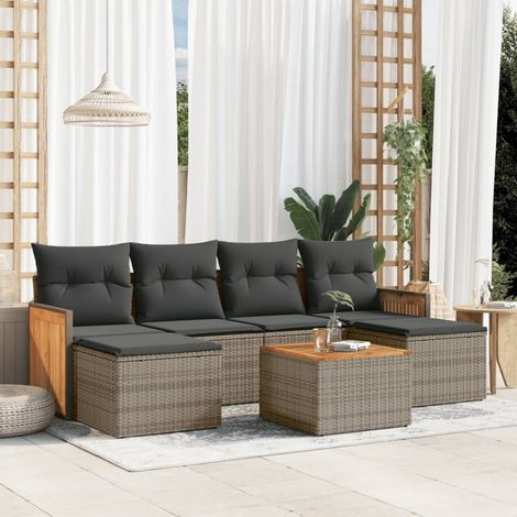 vidaXL Set Divani da Giardino 7 pz con Cuscini Grigio in Polyrattan (1/3)