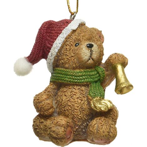 Kaemingk – Suspension de Noël ours en peluche marron avec cloche dorée, 4,4 cm, polyrésine