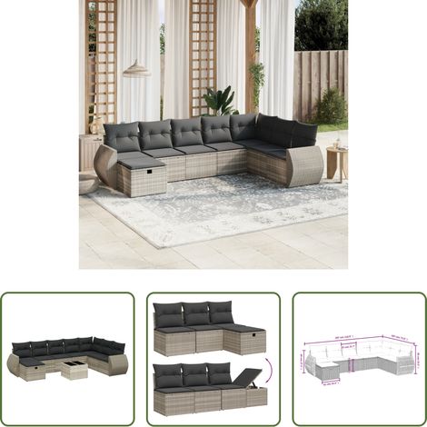 vidaXL Canapé en résine tressée - Salon de jardin 8 pcs avec coussins gris clair résine tressée (1/5)