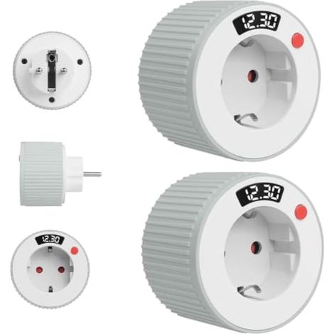 Lot de 2 Prises Minuterie Compte à Rebours 230V 3680W, Prise Programmable avec Écran LED, Réglage de 1 Minute à 24 Heures, Arrêt Automatique, Prise Minuterie pour Appareils Électroménagers (1/5)