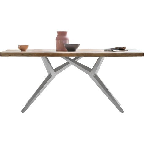 Table de salle à manger industrielle en bois de manguier et métal argent antique 160 x 90 cm - PANGIVO (1/5)