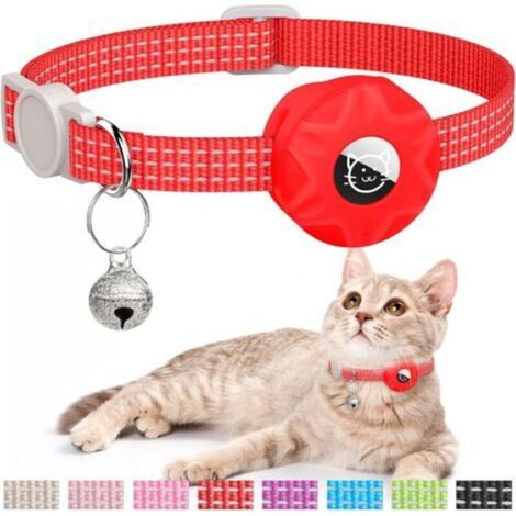 Collier GPS pour chat (amovible, avec clochette) (rouge) Pile bouton (1/5)