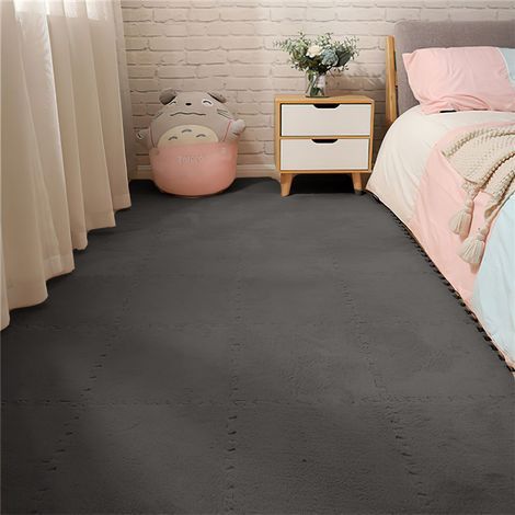 Ensemble de tapis, ensemble de 10 tapis, matériau EVA, découpable, assemblable, lavable, 3030 cm, tapis en velours assemblé, gris foncé. (1/3)