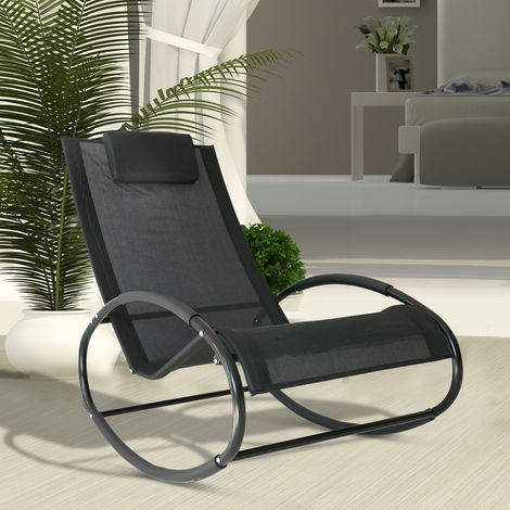 Sedia a dondolo Outsunny in acciaio con poggiatesta, sedia da giardino resistente alle intemperie, supporta fino a 120 kg, sedia relax, sedia a dondolo per soggiorno, giardino, prato, balcone, grigia