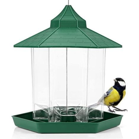 Mangeoire à Oiseaux Exterieur Suspendue - Mangeoire Oiseaux Hexagonale de Grande Capacité, Imperméable - Mangeoire Oiseaux Exterieur avec Distributeur Graines. (1/4)