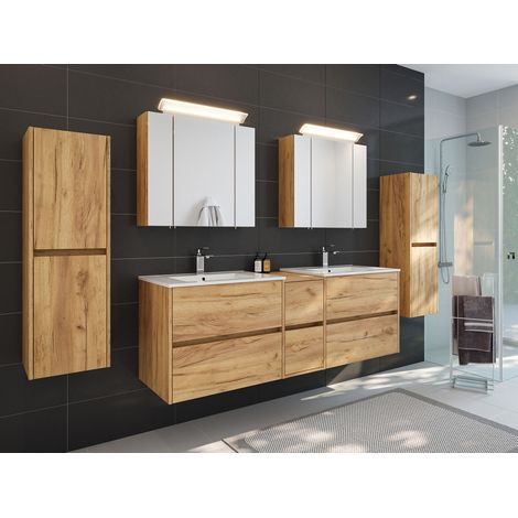 Badmöbelset Taifun 170cm 5tlg mit 2x Spiegelschrank und 2x Seitenschrank eiche