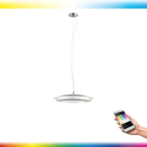 Suspension LED EGLO connect Moneva-C, lampe suspendue à 1 lampe, suspension en acier et plastique en nickel mat, blanc avec changement de température de couleur (chaud, neutre, froid), RVB, dimmable, (1/5)