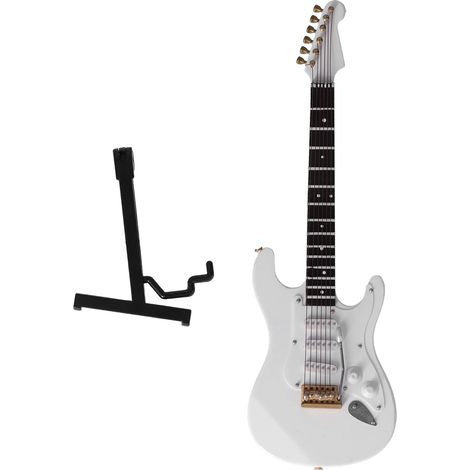 Mini Guitare Électrique Modèle Basse avec Support pour Maison de Poupée Décor Blanc (1/5)