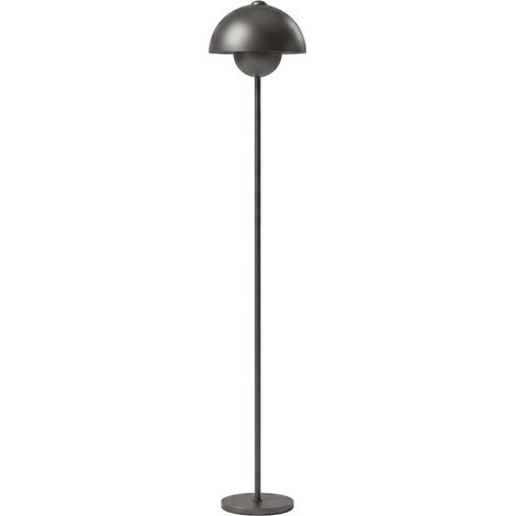 Lampe sur pied, abat-jour rond, interrupteur au pied, long câble, look élégant, métal, gris (1/5)