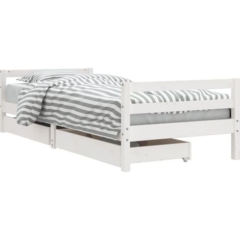 Lit simple Cadre de lit d'enfants tiroirs blanc 90x190 cm bois pin massif