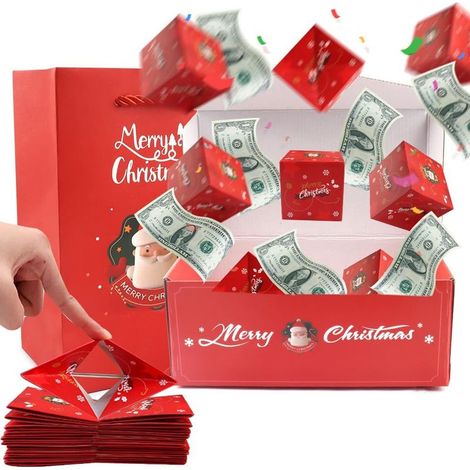 Boîte surprise de Noël Explosion pour l'argent, boîte-cadeau explosive Tirelire Surprise Boîte à farces DIY Pliable Père Noël Rouge Enveloppe (1/5)