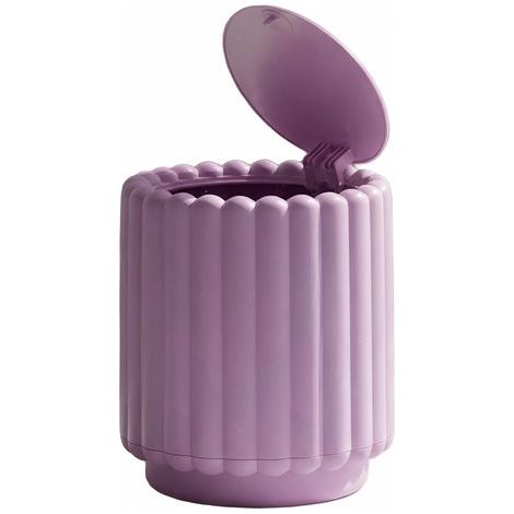 Mini poubelle de bureau en forme de tournesol, avec couvercle à poussoir, ouverture par pression, en plastique PP peu encombrante, pour chambre et cuisine, violet (1/5)