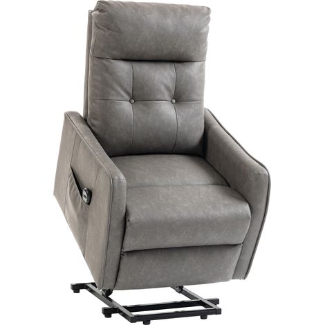 HOMCOM sillón relax reclinable eléctrico levanta personas, tapizado en cuero pu, con control remoto, resorte, reposapiés, bolsillos, gris oscuro (1/5)