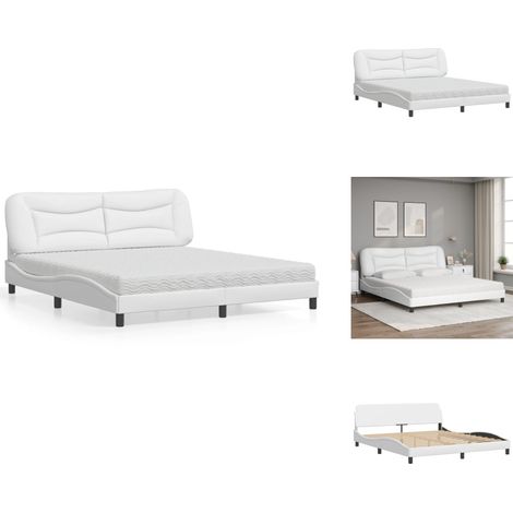 Lit avec matelas blanc 180x200 cm similicuir - Lit Double - Lit Confortable - Lit Design - Literie - Sommier Tapissier (1/5)