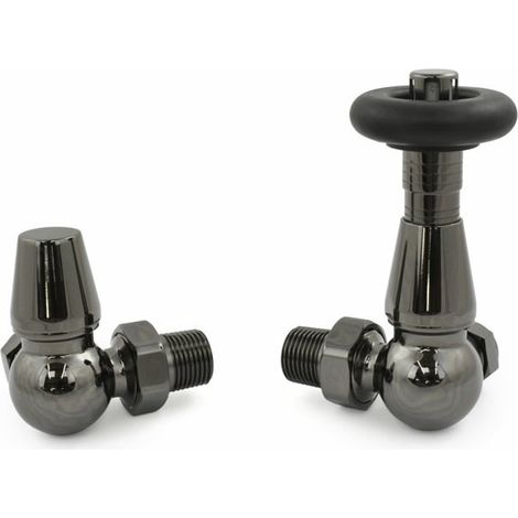 West Jaguar TRV Corner Thermostatic Radiator Valve and Lockshield - Black Nickel (1/5)