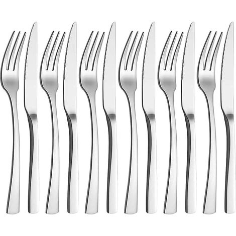 Ménagère 12 Pièces de Couverts pour Repas en Acier Inoxydable Argenté Brillant - PANGIVO (1/3)
