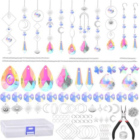 Attrape Soleil, 200pcs Attrape-Soleil en Cristal, Perle de Verre Prisme Arc-en-Ciel en Cristals Suspendu Suncatcher Pendentif Soleil Cristals pour fenêtre Maison Jardin fête-Argent