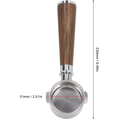 Ortviai Portafiltre 51 mm sans fond pour machine à café Delonghi EC0310, en acier inoxydable 304, noir et bois de rose (1/4)