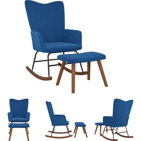The Living Store Schaukelstuhl mit Hocker Samt Blau -  Schaukelstühle (1/5)