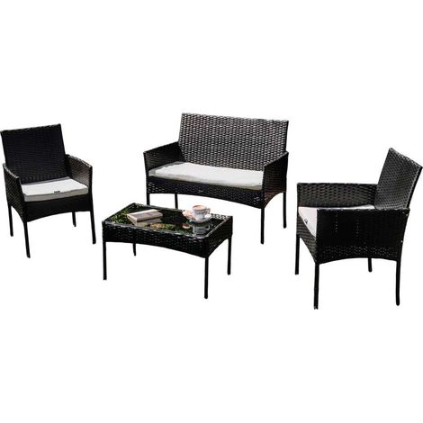 Gartenmöbelset für 4 Personen mit Kissen ferani fiji ZH-105-BK S2 100x57 + 2F + STO 71x40x39 schwarz/beige N (1/4)